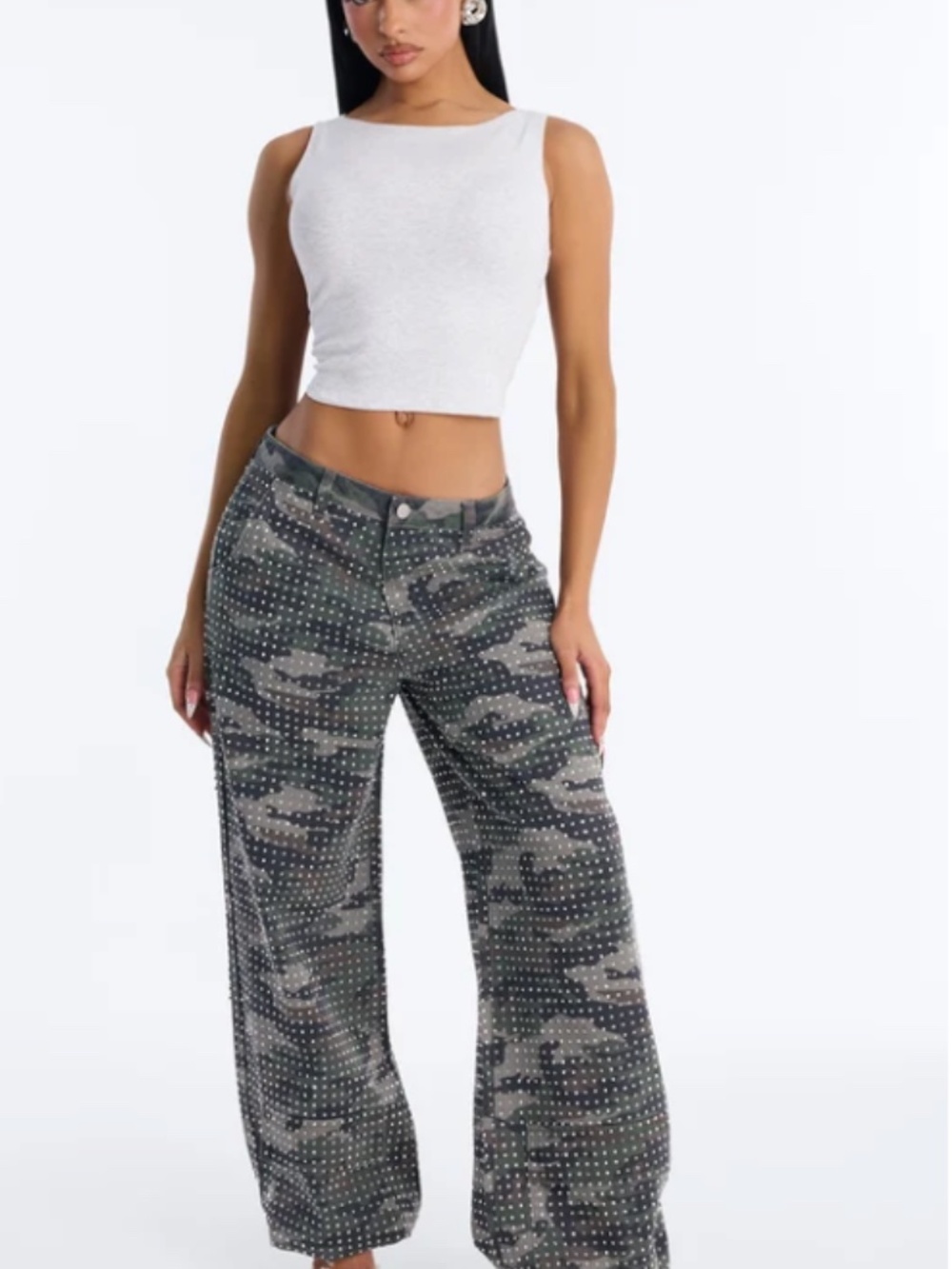 FashionNova Look Don't Talk Embellished Camp Print Jogger Pant